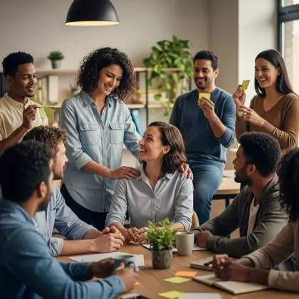 A man and woman converse over coffee At a table, representing the value of empathy and connection in professional environments.